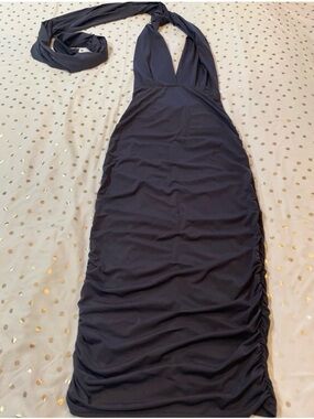 Y2K Moda International Black Ruched Bodycon Infinity Strap Dress